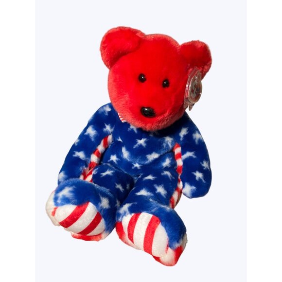 Ty Other - Ty Beanie Buddies Liberty Red and Blue Plush Bear With Stars and Stripes Design